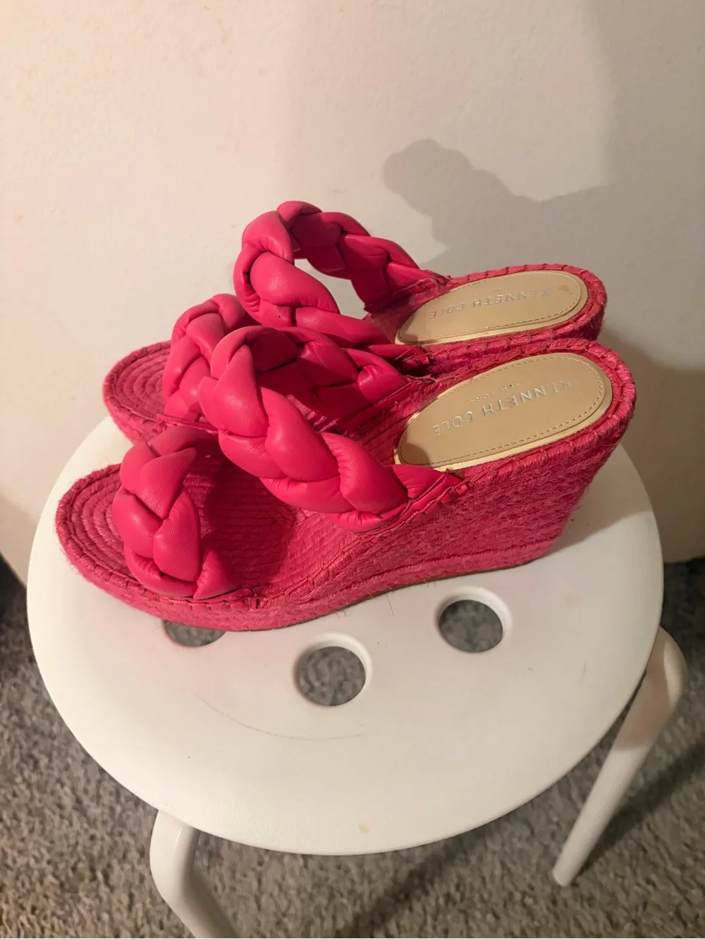 Kenneth Cole Bright Pink Braided Wedge Slides